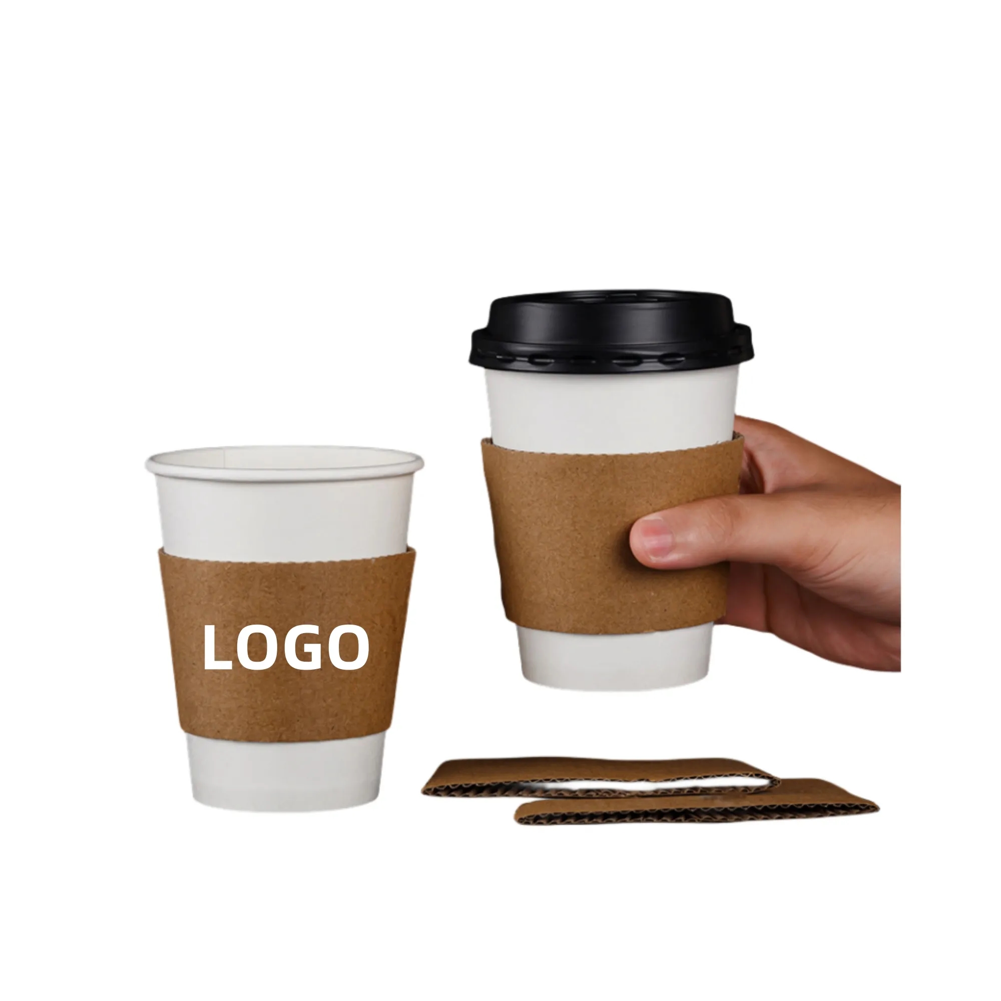 Custom Disposable Cowhide Paper Coffee Cup Sleeves 1