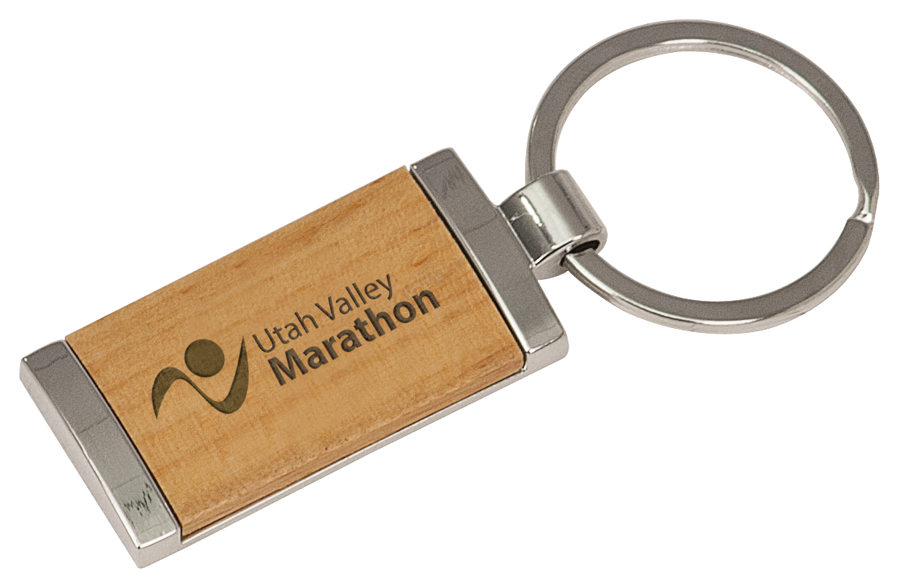 Silver/Wood Rectangle Keychain Laser Engraved