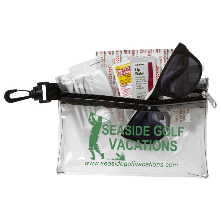 "CHIP" 15 Piece Golf Kit in Supersized Zipper Pack Components inserted into Zipper kit with Carabine 24
