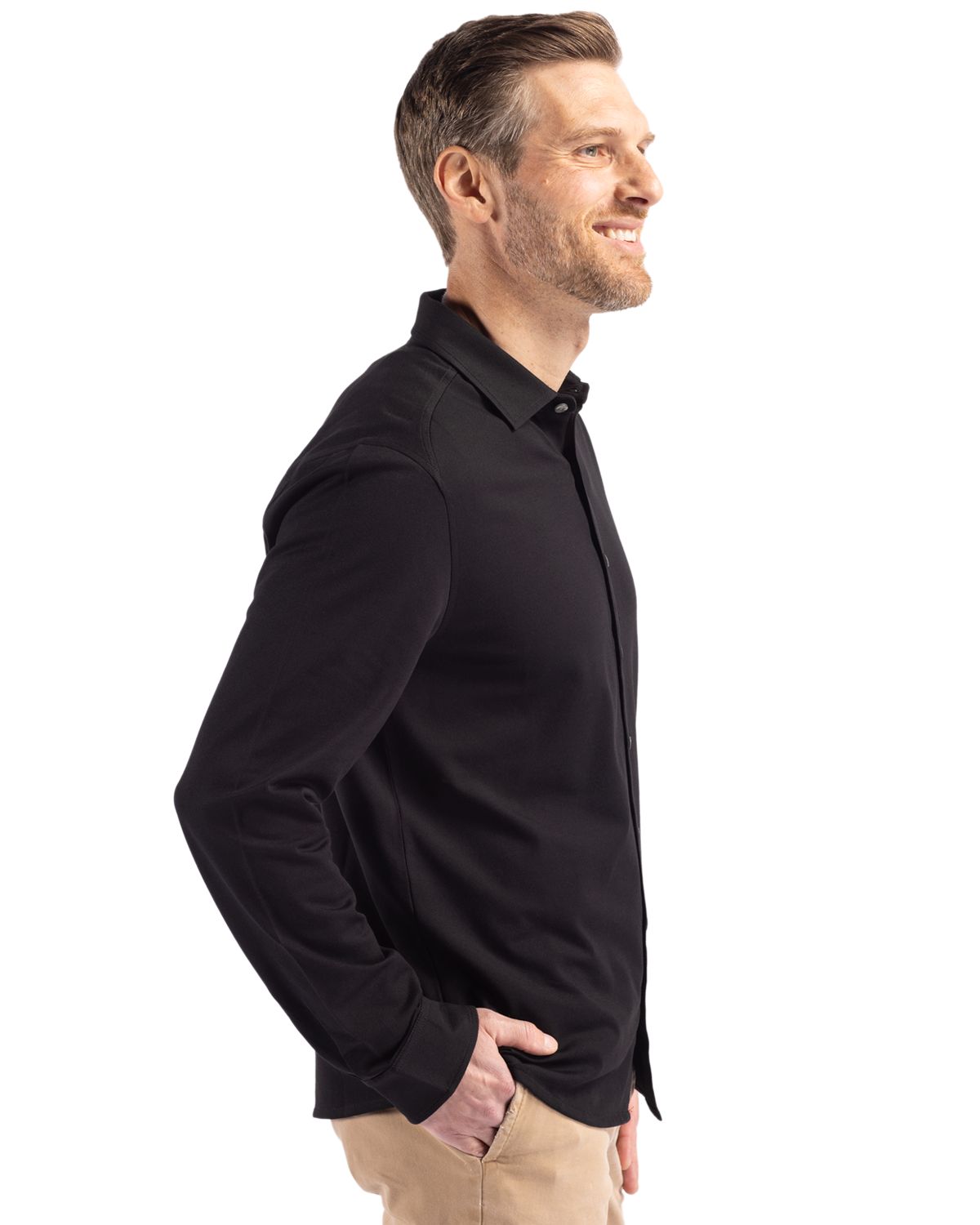 Advantage Tri-Blend Eco Soft Pique Long Sleeve Knitted Mens Button Up