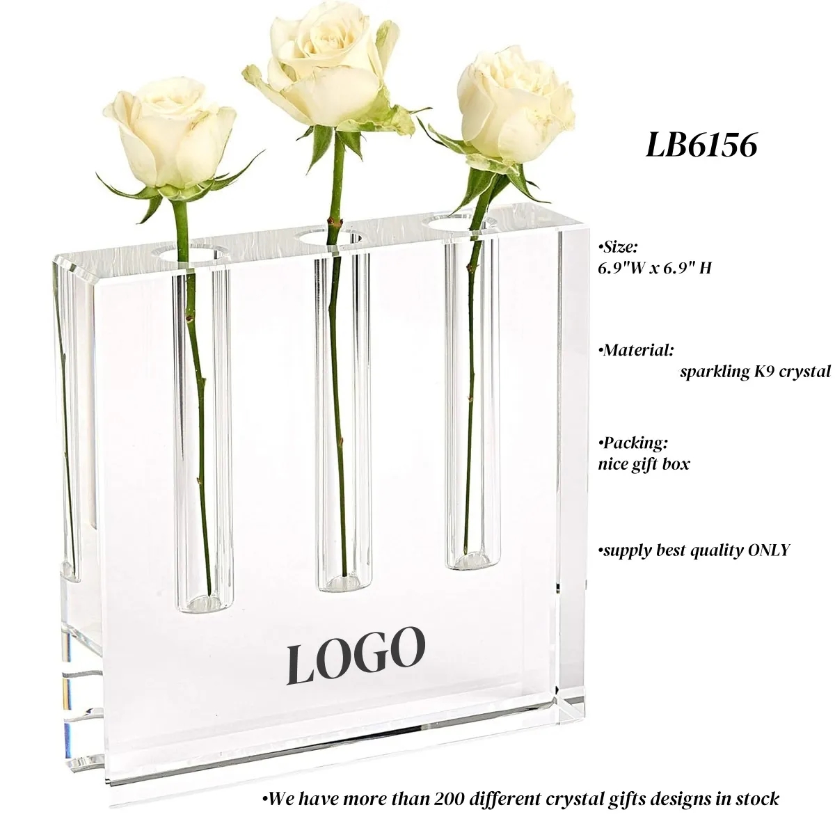 Block Square Crystal Bud Vase with 3 Holes 7" 4