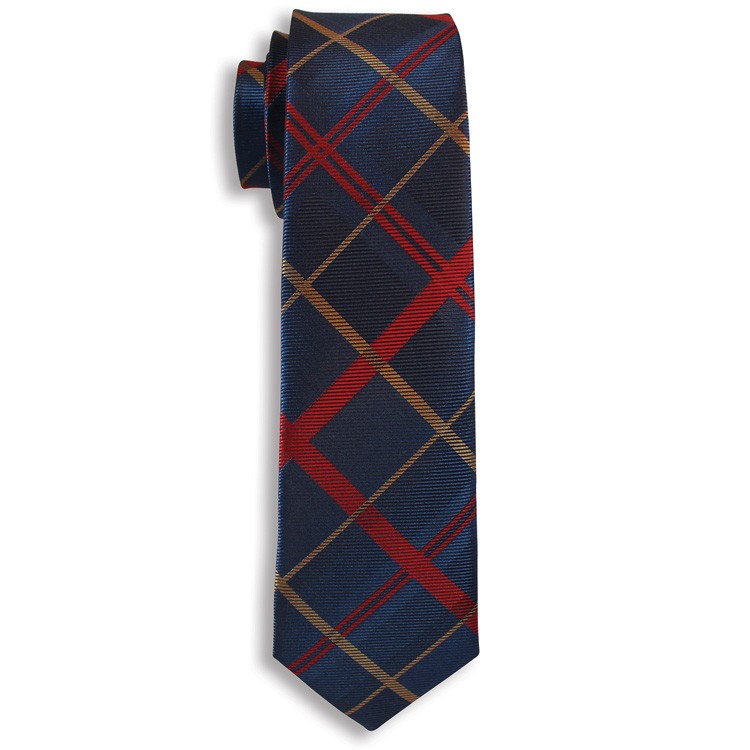 Navy Blue/ Red & Gold City Collection Plaid Narrow Tie 2