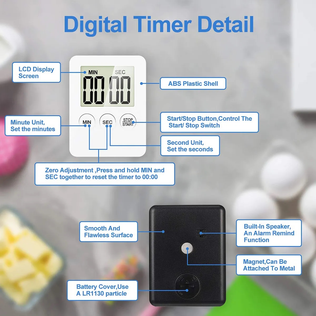 Magnetic Digital Kitchen Timer with Alarm Remind Function 3