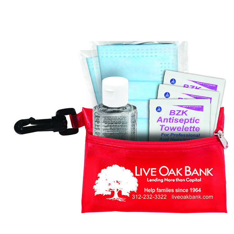 "Everything Essential" Mask & Sanitizing Protection Pack in Translucent Zipper Pouch With Plastic Ho 12