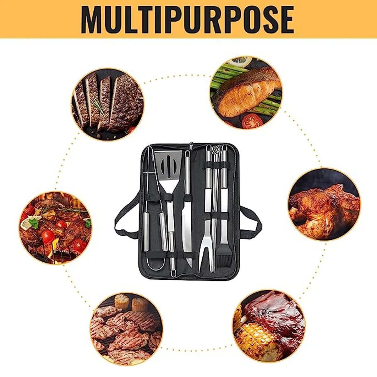 9 Packs Stainless Steel BBQ Grill Tool Set With Storage Bag 3