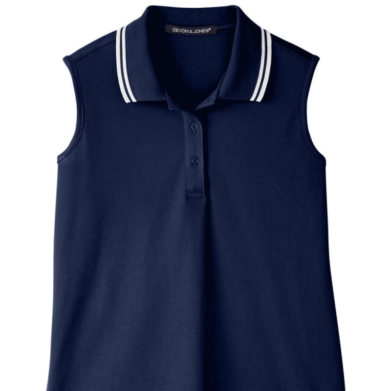 Devon & Jones Ladies' CrownLux Performance™ Plaited Tipped Sleeveless Polo 24