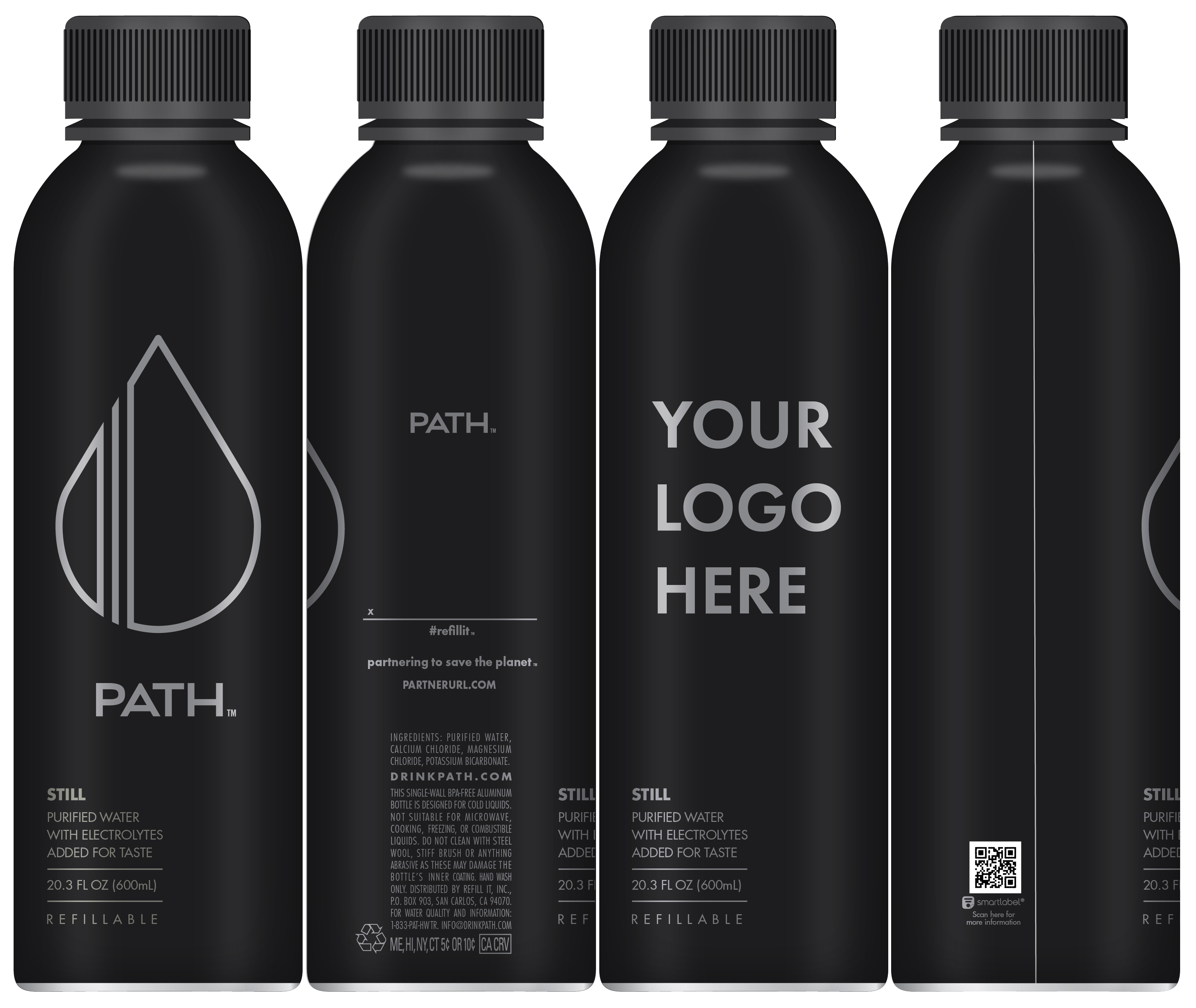 Custom Black Refillable Bottled Water (20.3oz) 2