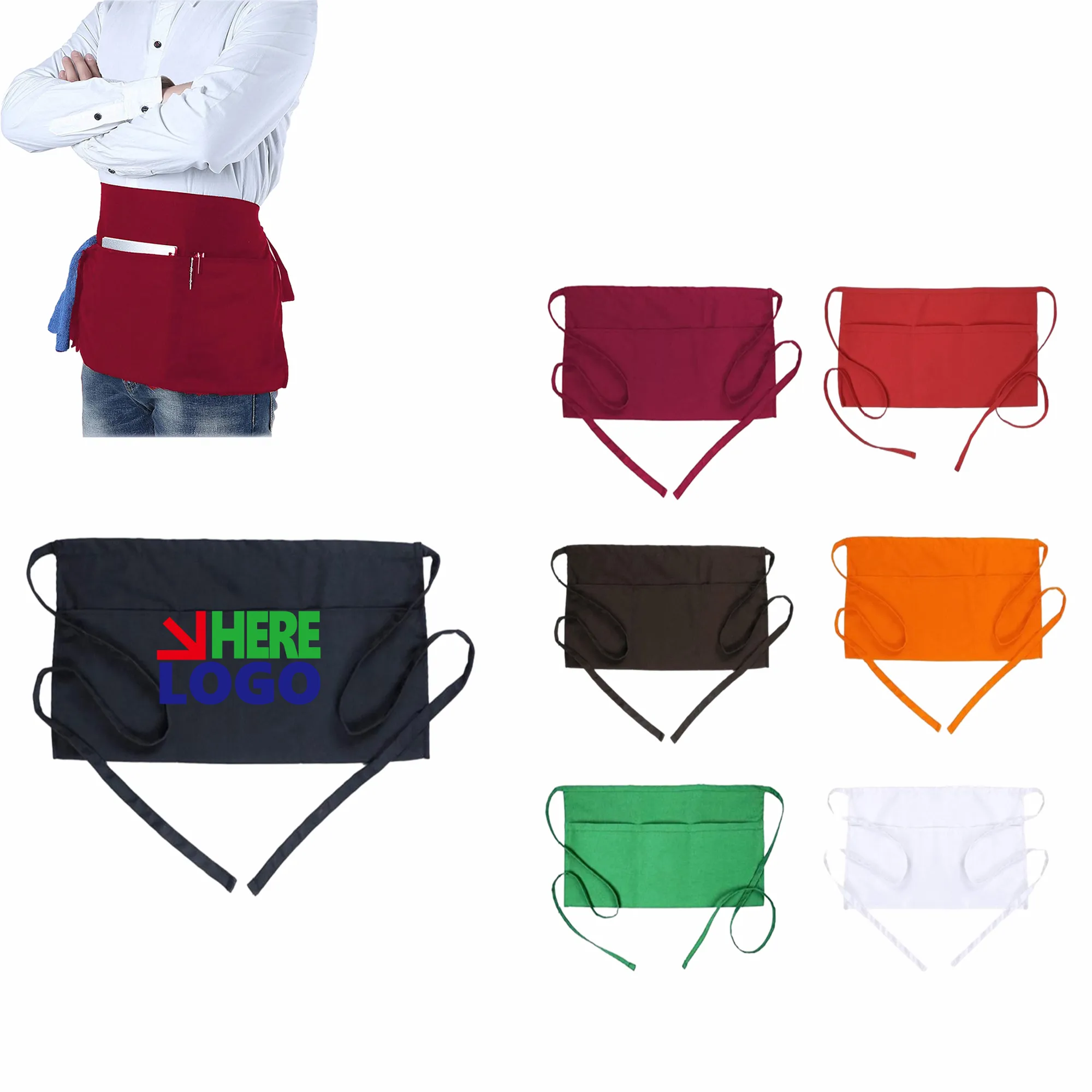 MOQ 20pcs 3 Pockets Waterdrop Server Half Aprons 1