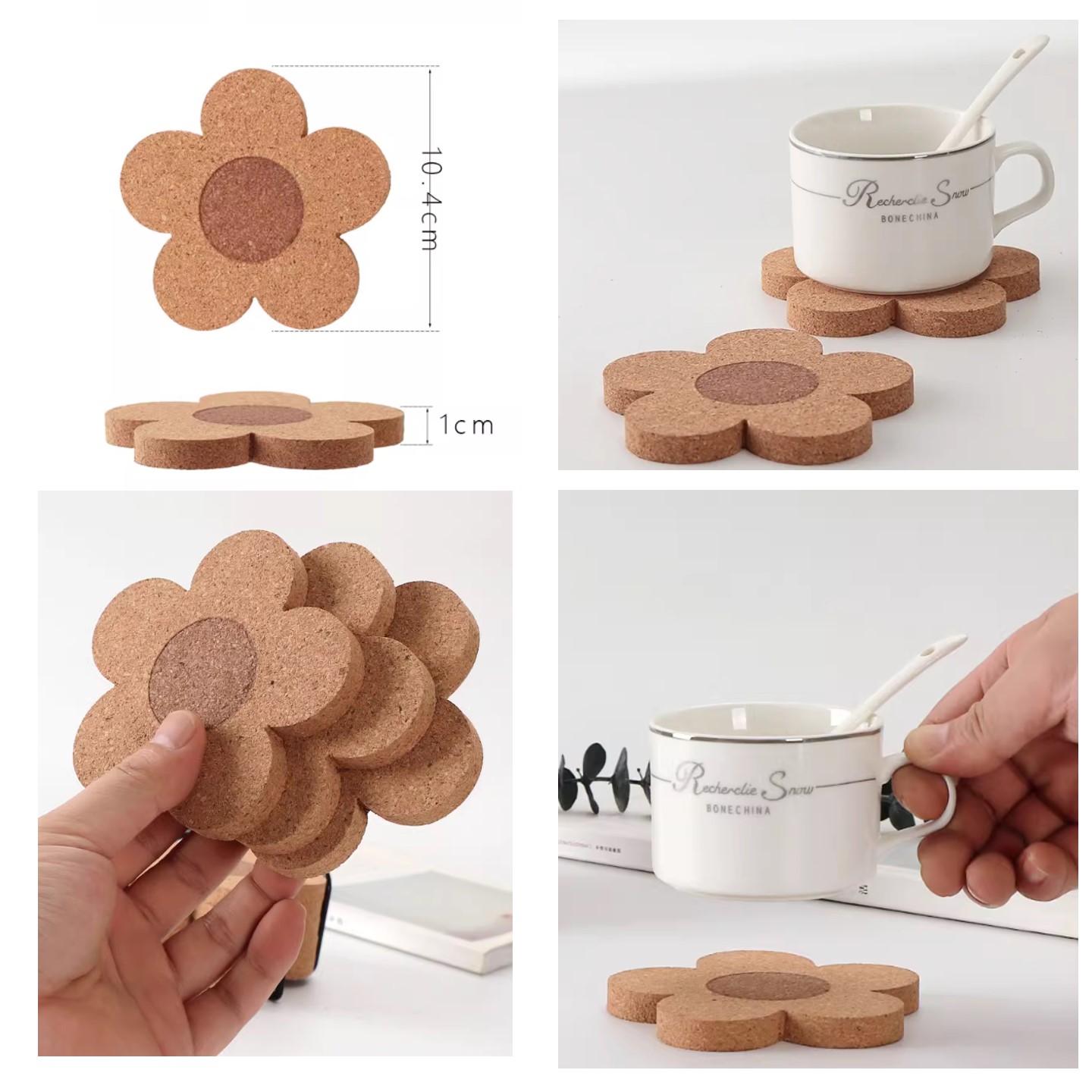 Reusable 4" retro flower shape cork Coaster/Wood Coaster for desk and glass table 3
