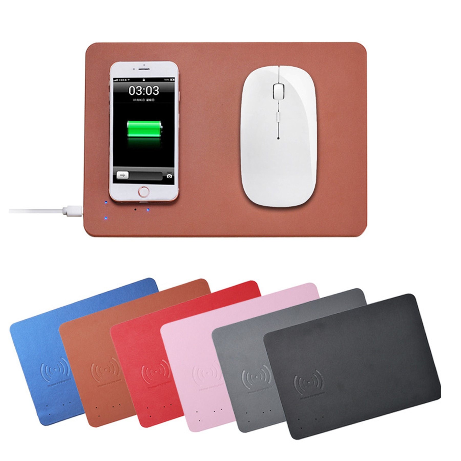 Cell Phone Wireless Charging Leather Mouse Pad 2