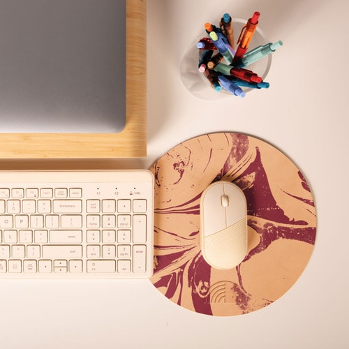 ROUND MARBLED LEATHER MOUSEPAD