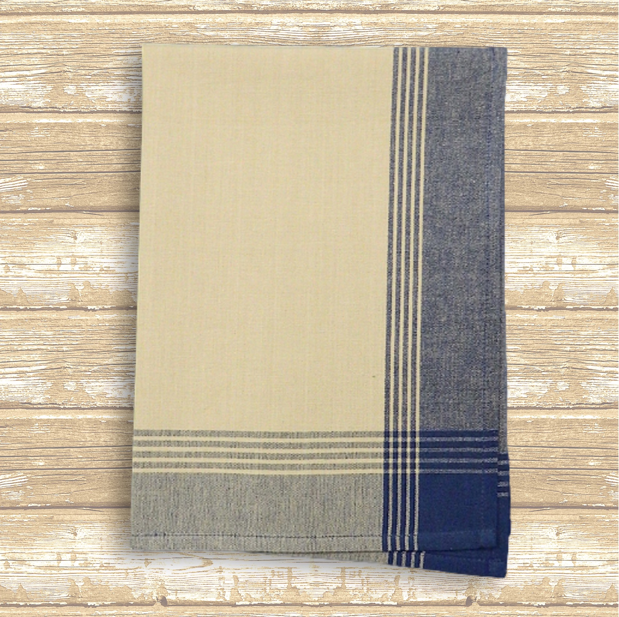 Navy/Tea Dyed Plaid Kitchen Towel with Custom Print 4