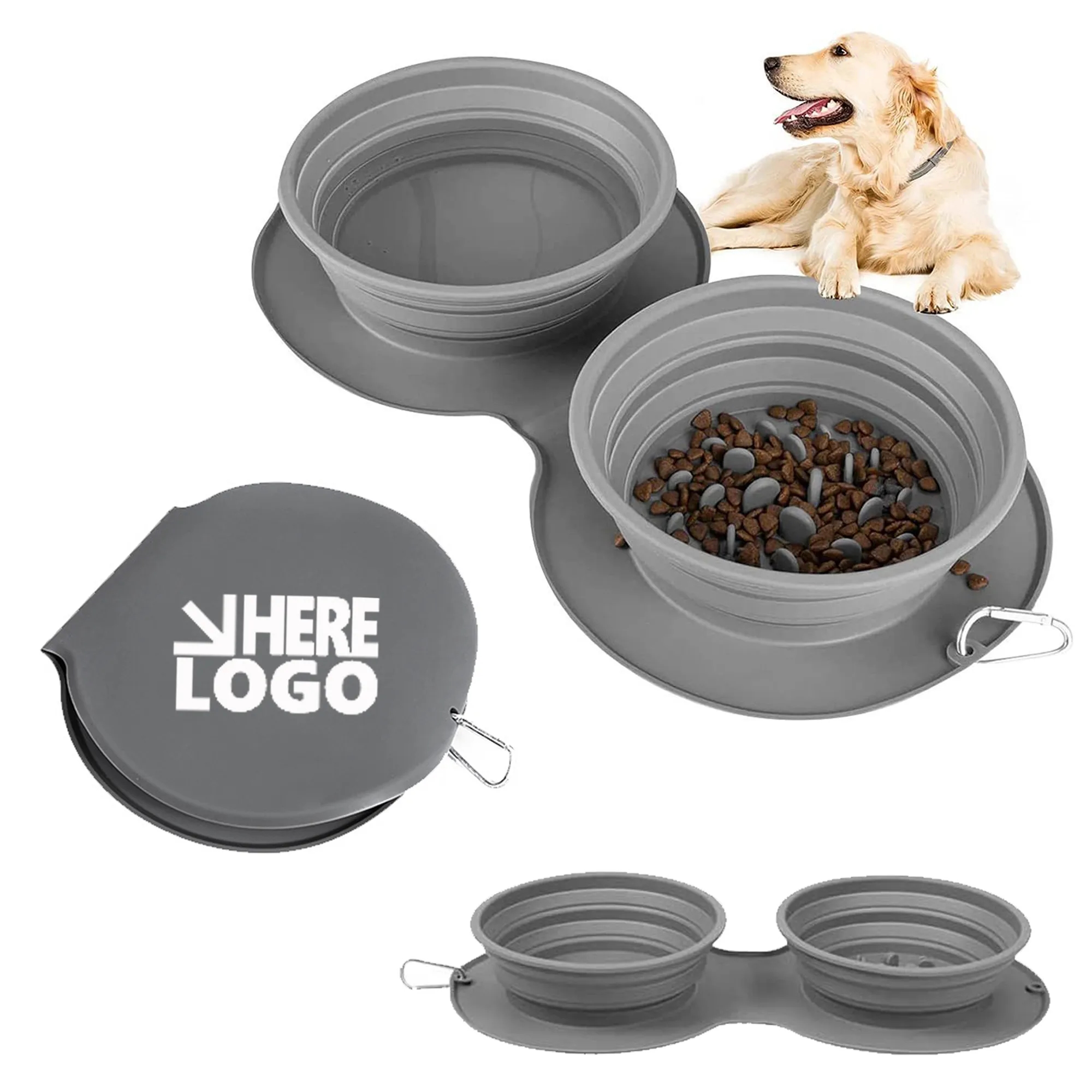 Collapsible Silicone Cat Dog Travel Double Bowl MOQ 50Pcs 4