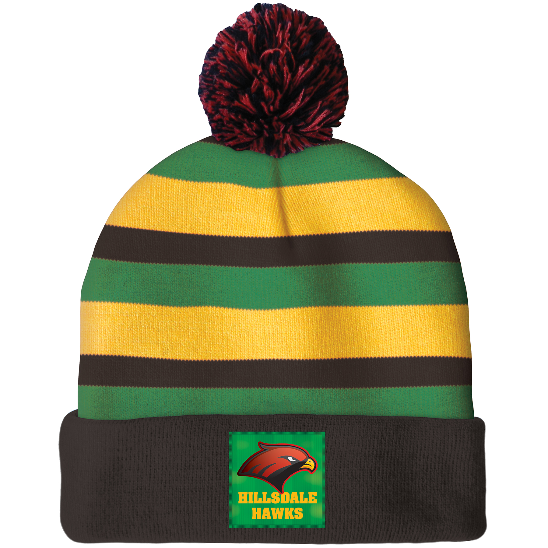 Knit Beanie with Pom and Cuff (Printed Logo) 2