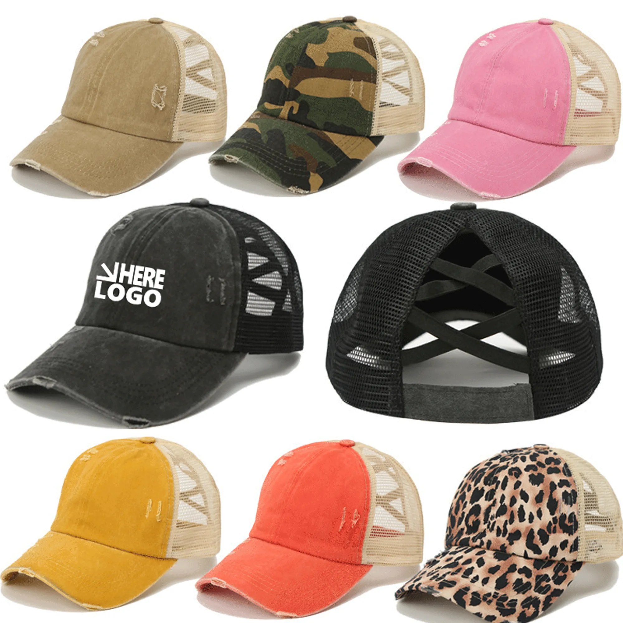 X Ponytail Washed Mesh Baseball Cap MOQ 50PCS 2