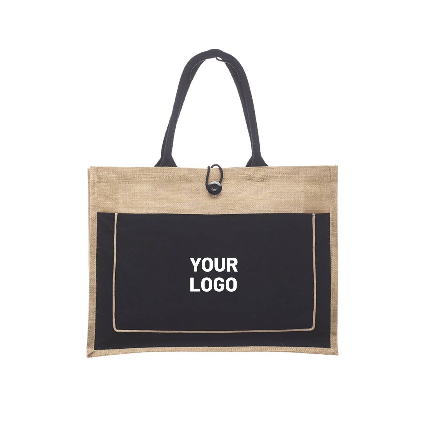 Two Tone Cotton Pocket Jute Tote Bag, custom tote bag with logo imprint 2