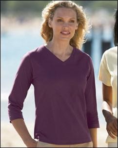 Embroidered LAT Ladies V-Neck 3/4 Sleeve Colored T-shirt 2
