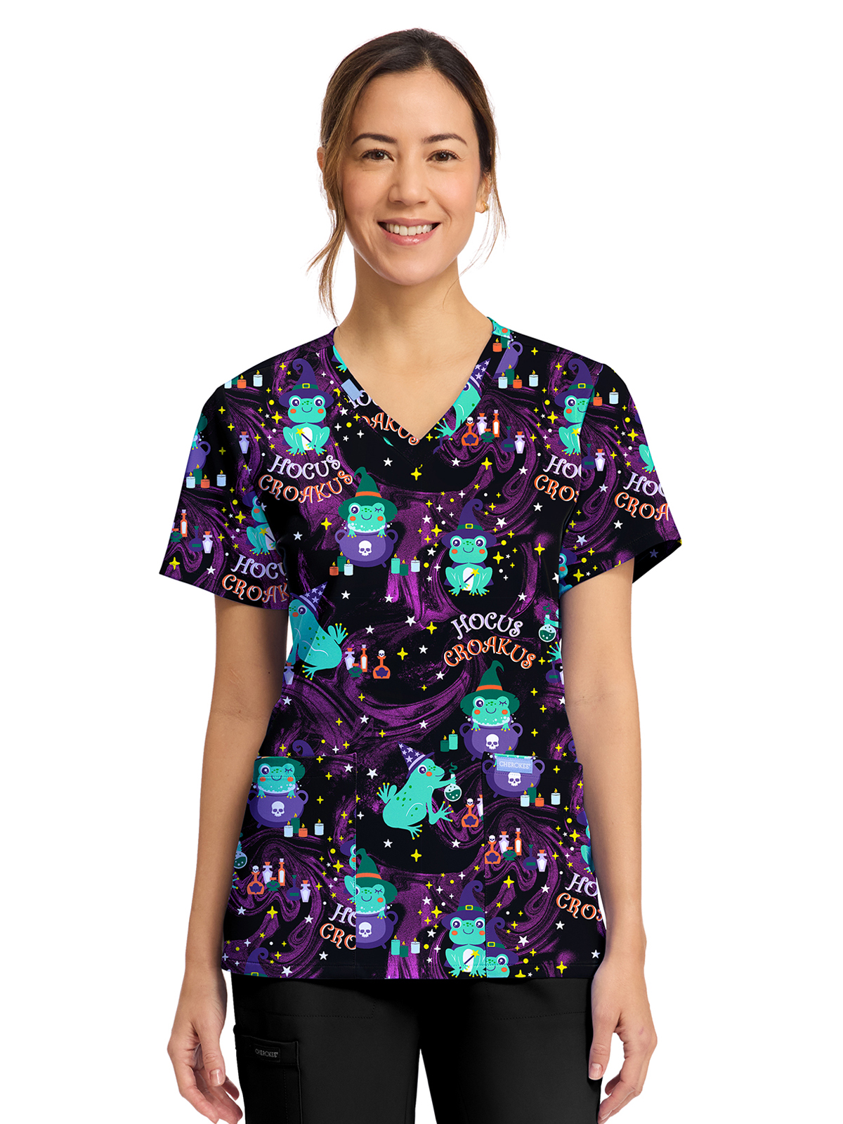 Cherokee - Genuine - Women's 2-Pocket Print V-Neck Scrub Top 12