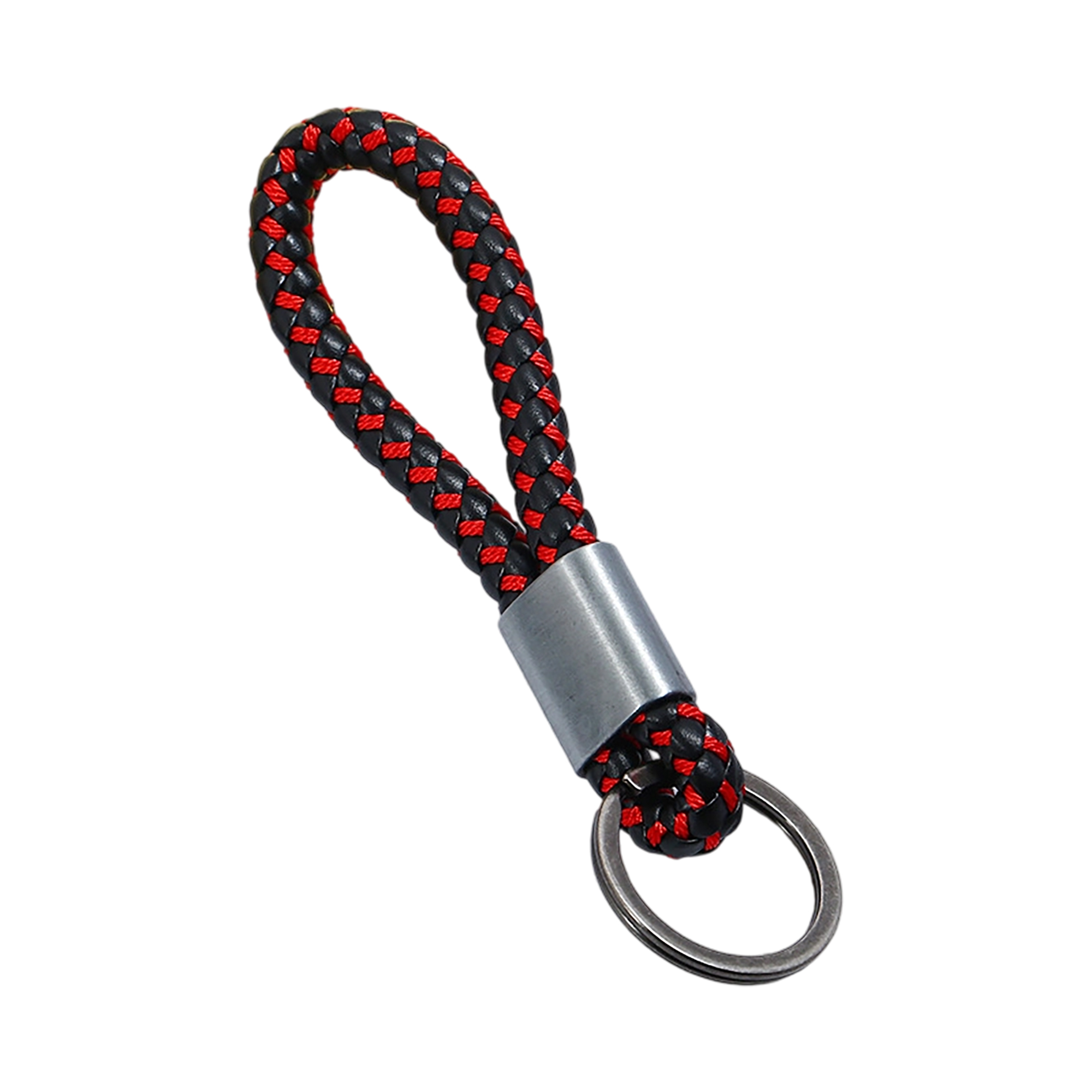 Woven Leather Rope Key Ring With Metal Body 5" Length 2