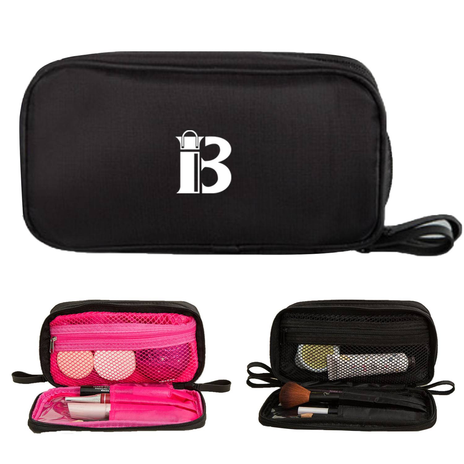 Nylon travel portable cosmetic bag with double zipper 2