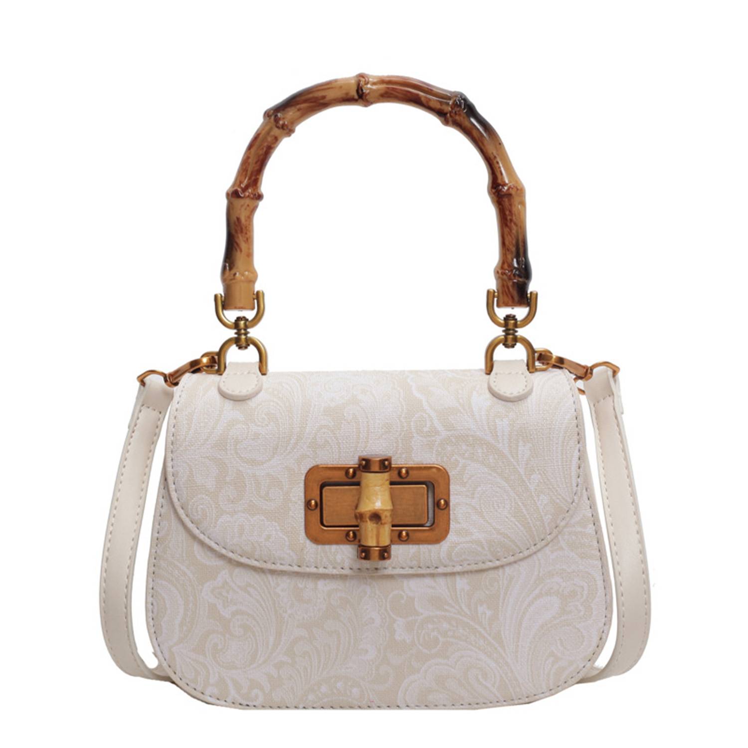 Bamboo Handle PU Leather Crossbody Handbag 7