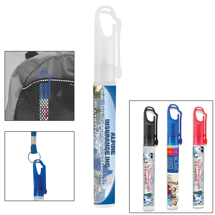 “SprayClip” 10 ml. Antibacterial Hand Sanitizer Spray Pump Bottle with Carabiner Clip Cap(PhotoImage