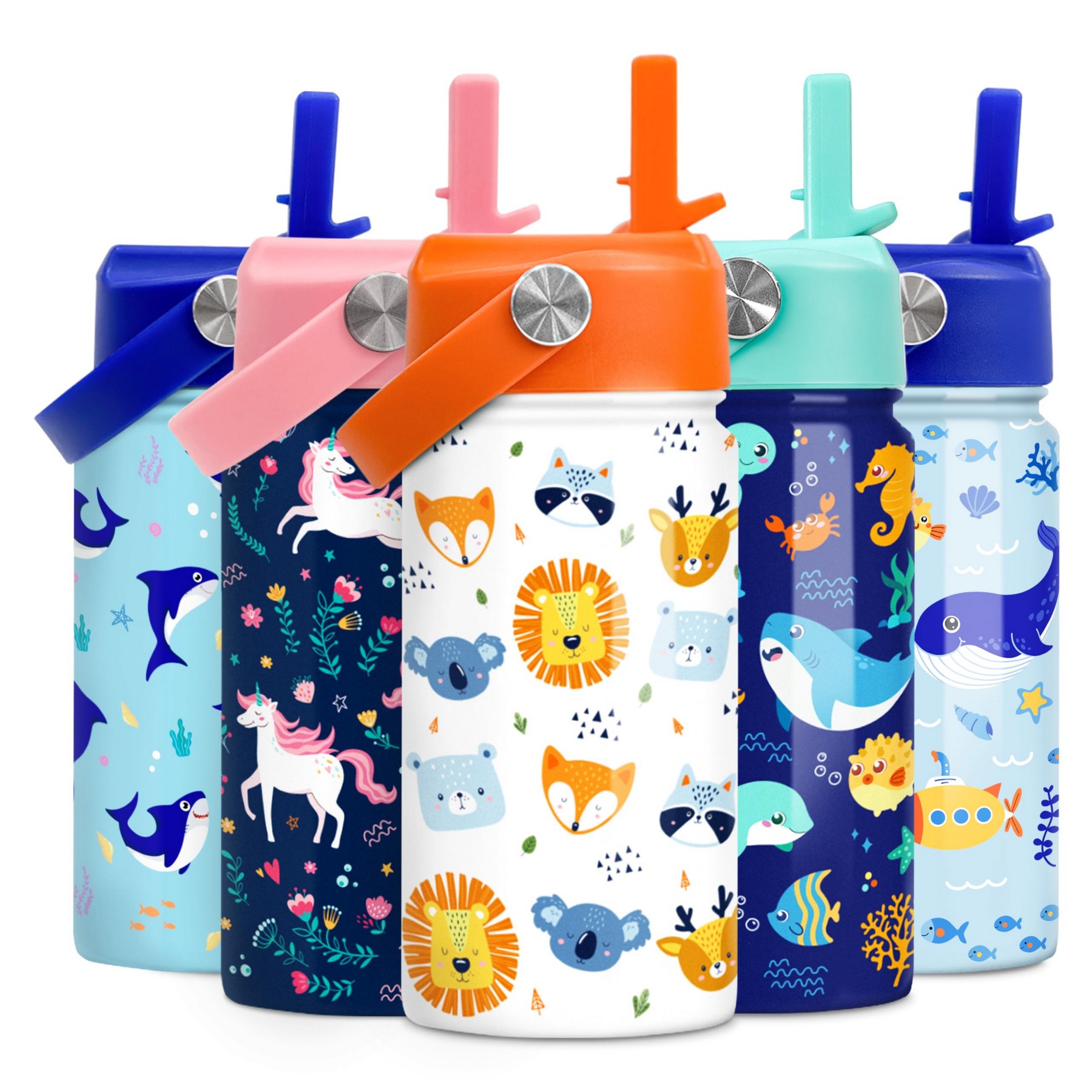 Teens Water Bottle with Straw Lid - 12 Oz Insulated Stainless Steel Anima Water Bottles 2