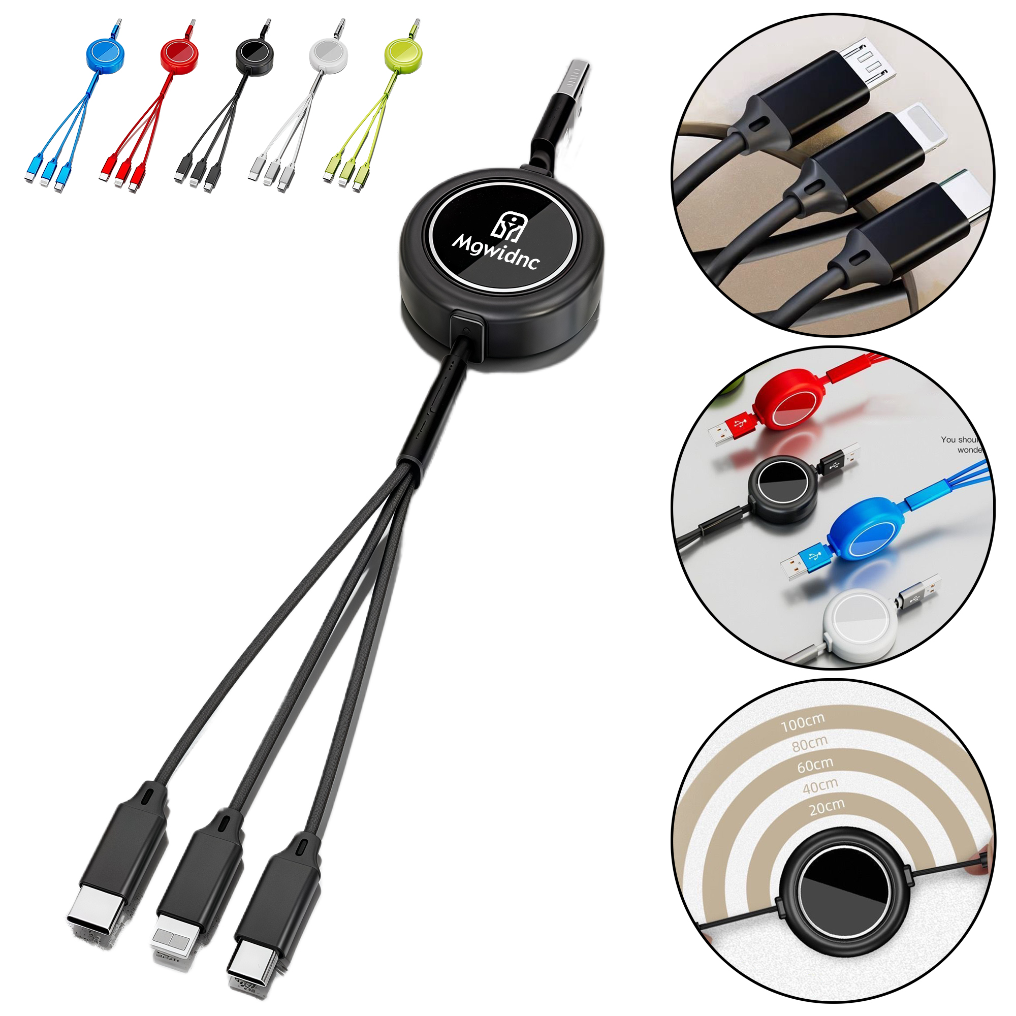 Retractable 3-in-1 Charging Cable with Fast Charge, Durable and Flexible Triple USB Cord