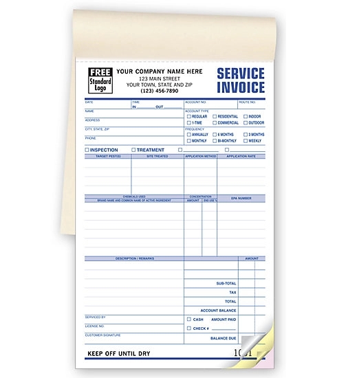 Pest Control Service Invoices, Booked, Carbonless 1
