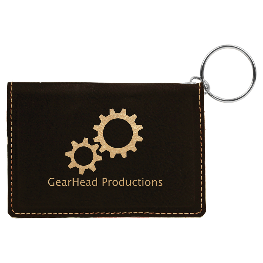 4 1/4" x 3" Black/Gold Leatherette Keychain ID Holder 3