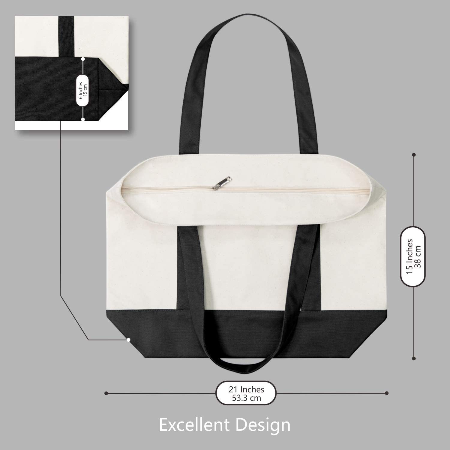 12 oz Cotton Canvas Zipper Boat Tote Bag W/ Front Pocket 8