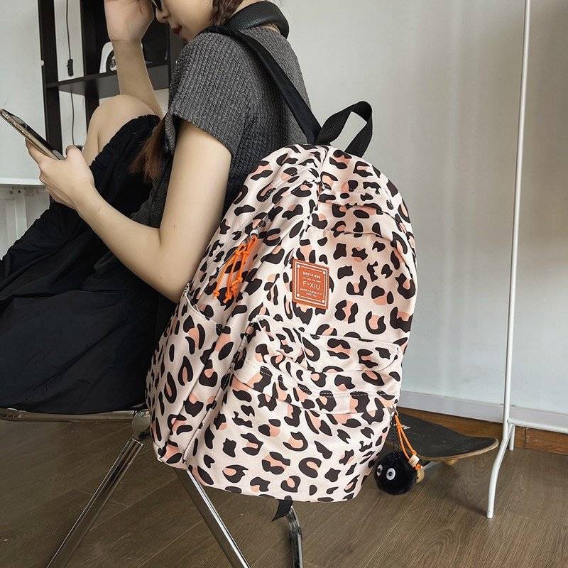 Nylon Leopard Print Backpack Schoolbag 6