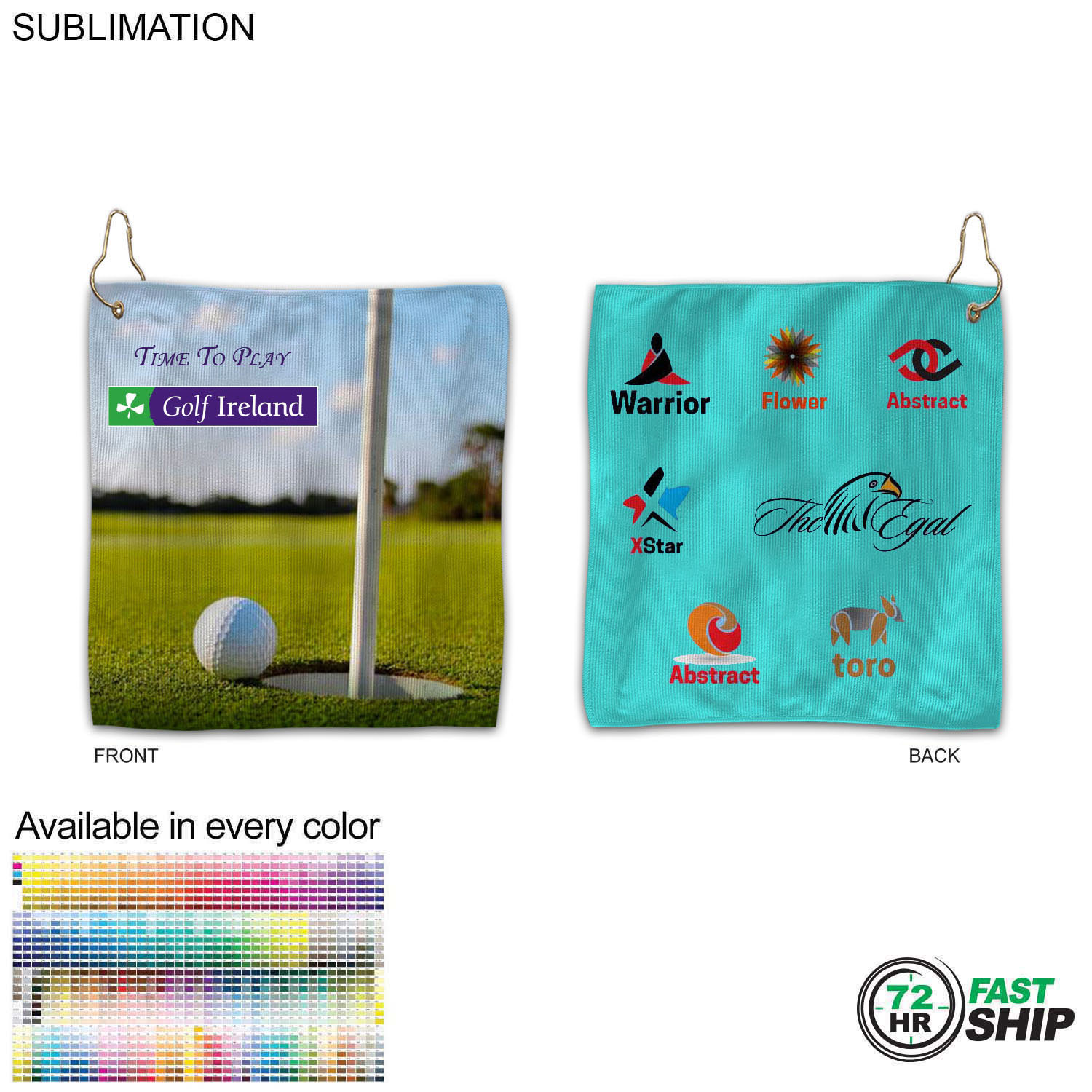 72Hr Fast Ship - Colored Microfiber Dri-Lite Terry Golf Towel, 12x12, Nofold, Sublimated 2 sides 5