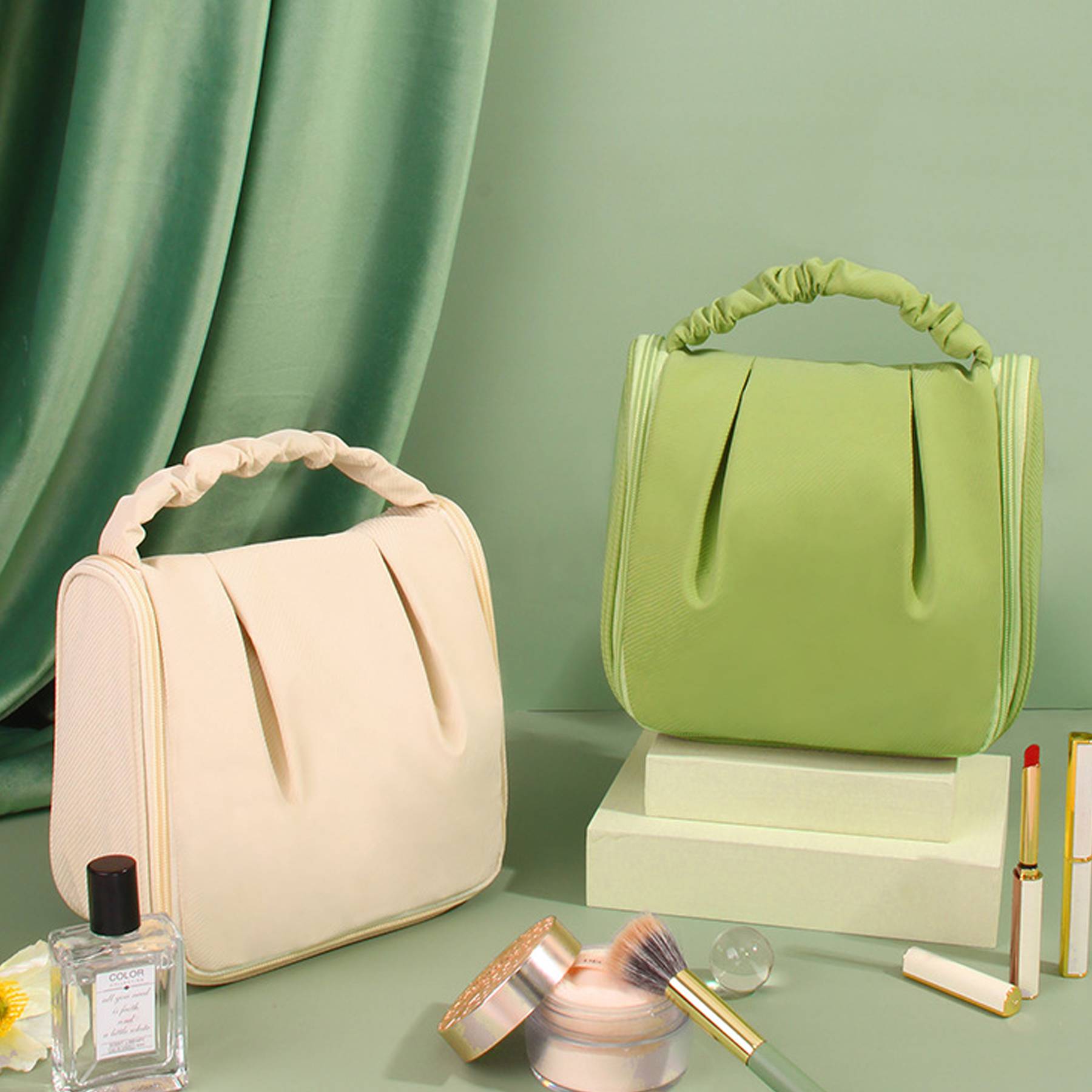 Polyester Handheld Pleated Zipper Makeup Bag 6