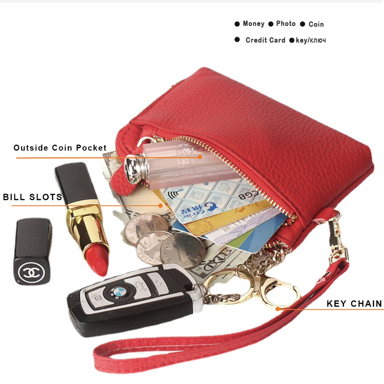 Leather Coin Purse W/ Wrist Strap 3