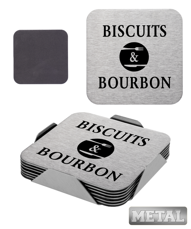 6 Piece Square stainless steel Coaster Set with Stand 2