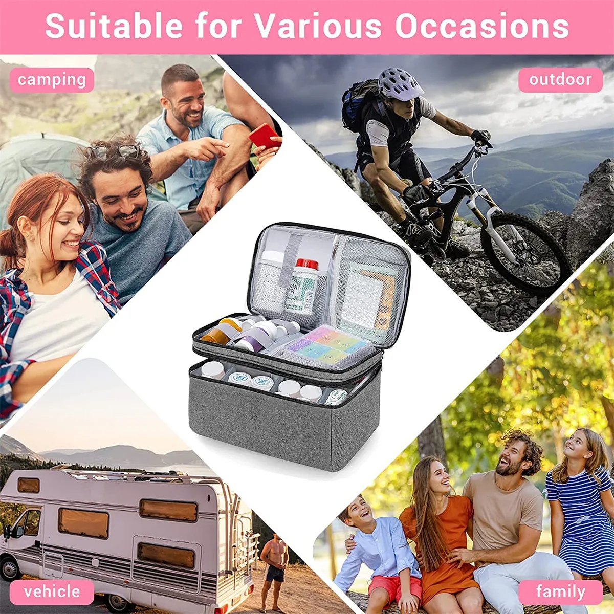 Empty Medicine Travel Storage Pill Bottle Organizer Bag 6