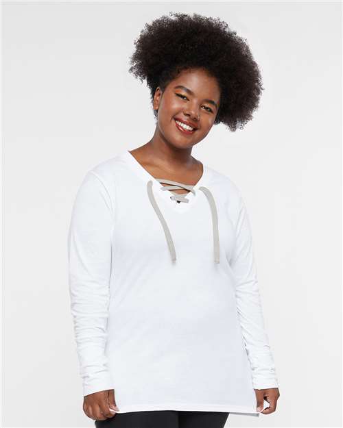 Women's Fine Jersey Lace-Up Long Sleeve T-Shirt - 3538 6