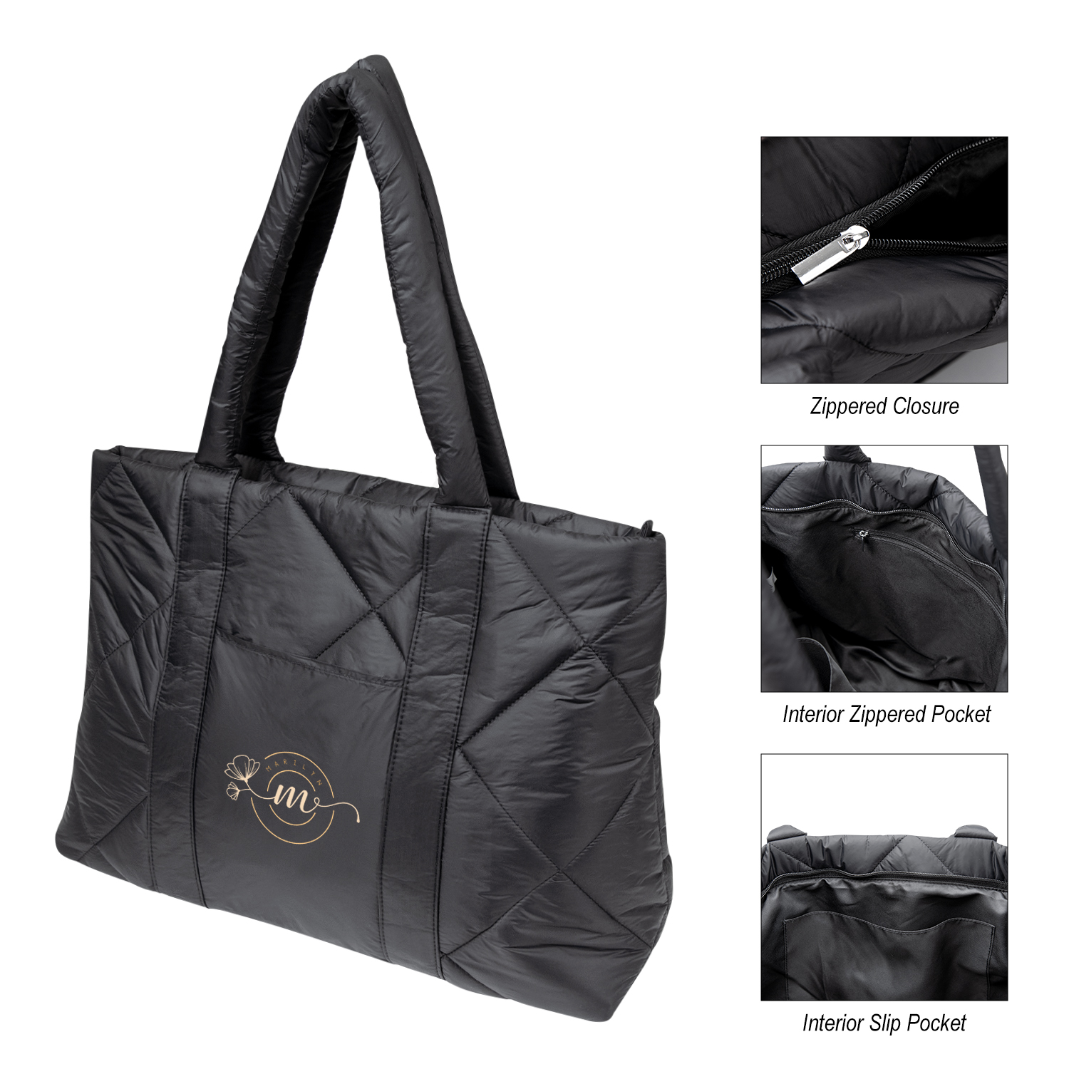 Luxe Quilted Puffer Tote Bag, custom tote bag with logo imprint 9