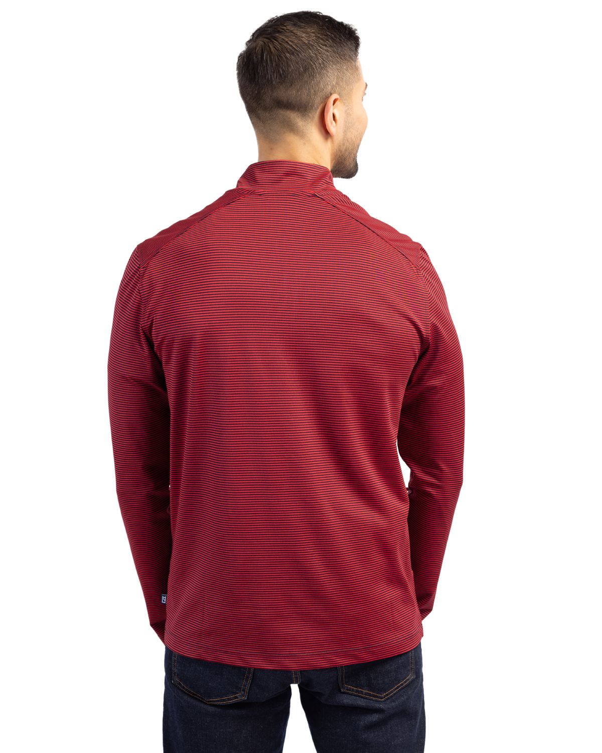 Cutter & Buck Virtue Recycled Micro Stripe Featherlight Pique Mens Quarter Zip Pullover 44