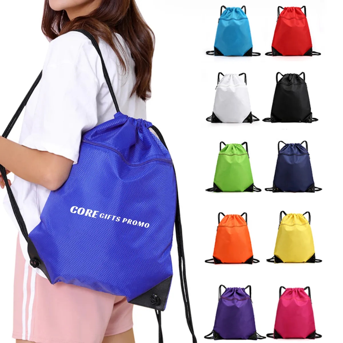 Gym Drawstring Bags Swim Backpack with Zip Pocket 4