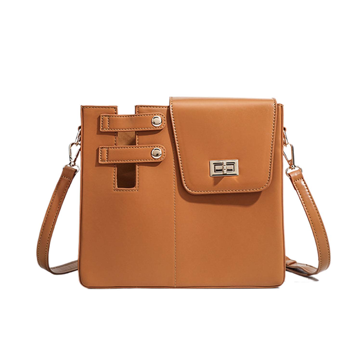 Portable PU Leather Crossbody Bag w/ Water Bottle Holder 8