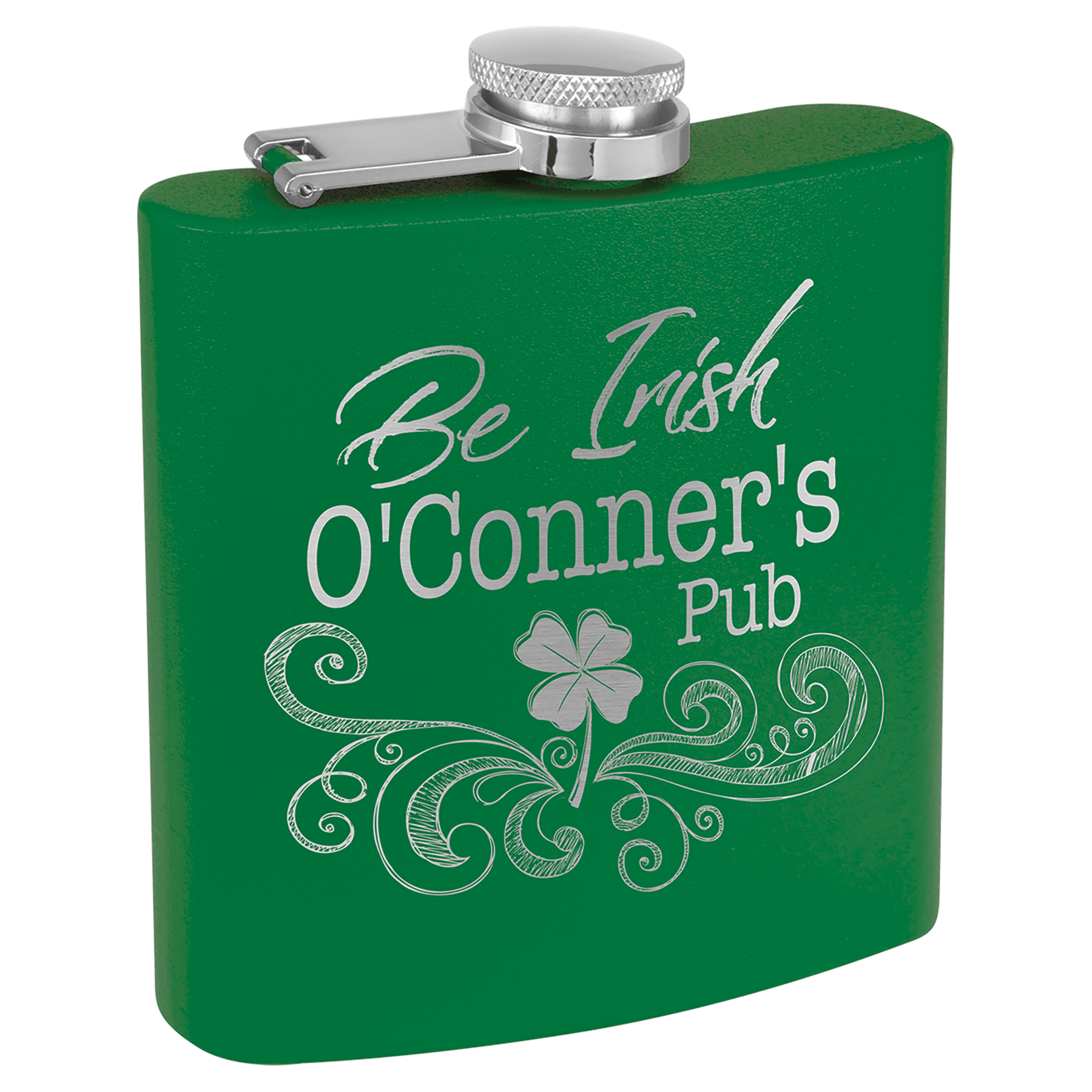 6 oz. Matte Green Powder Coated Stainless Steel Flask, custom water bottle with logo imprint 1