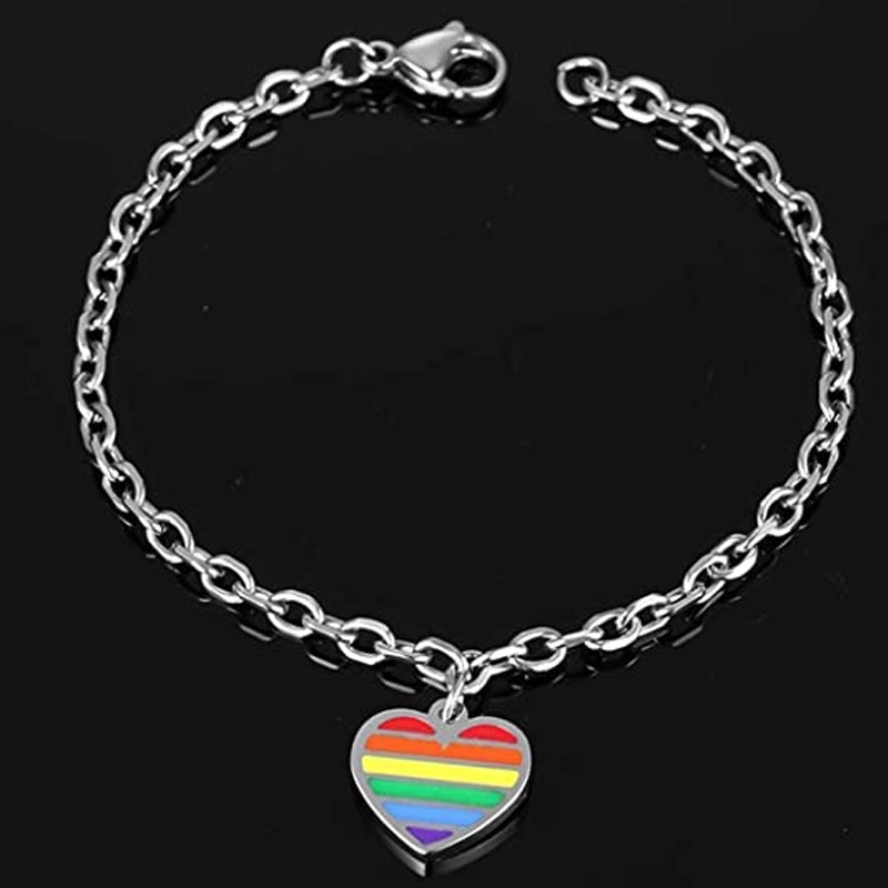 Lgbt Heart Shape Stainless Steel Chain Bracelet 2