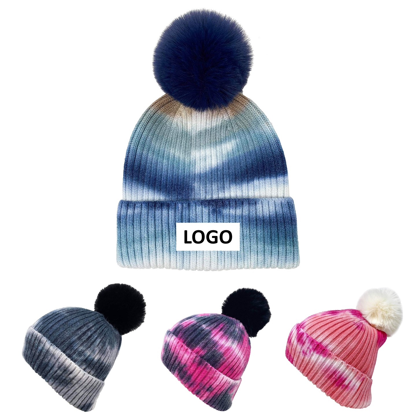 Tie-dye Printed Knitted Beanie With Pom-Pom 2