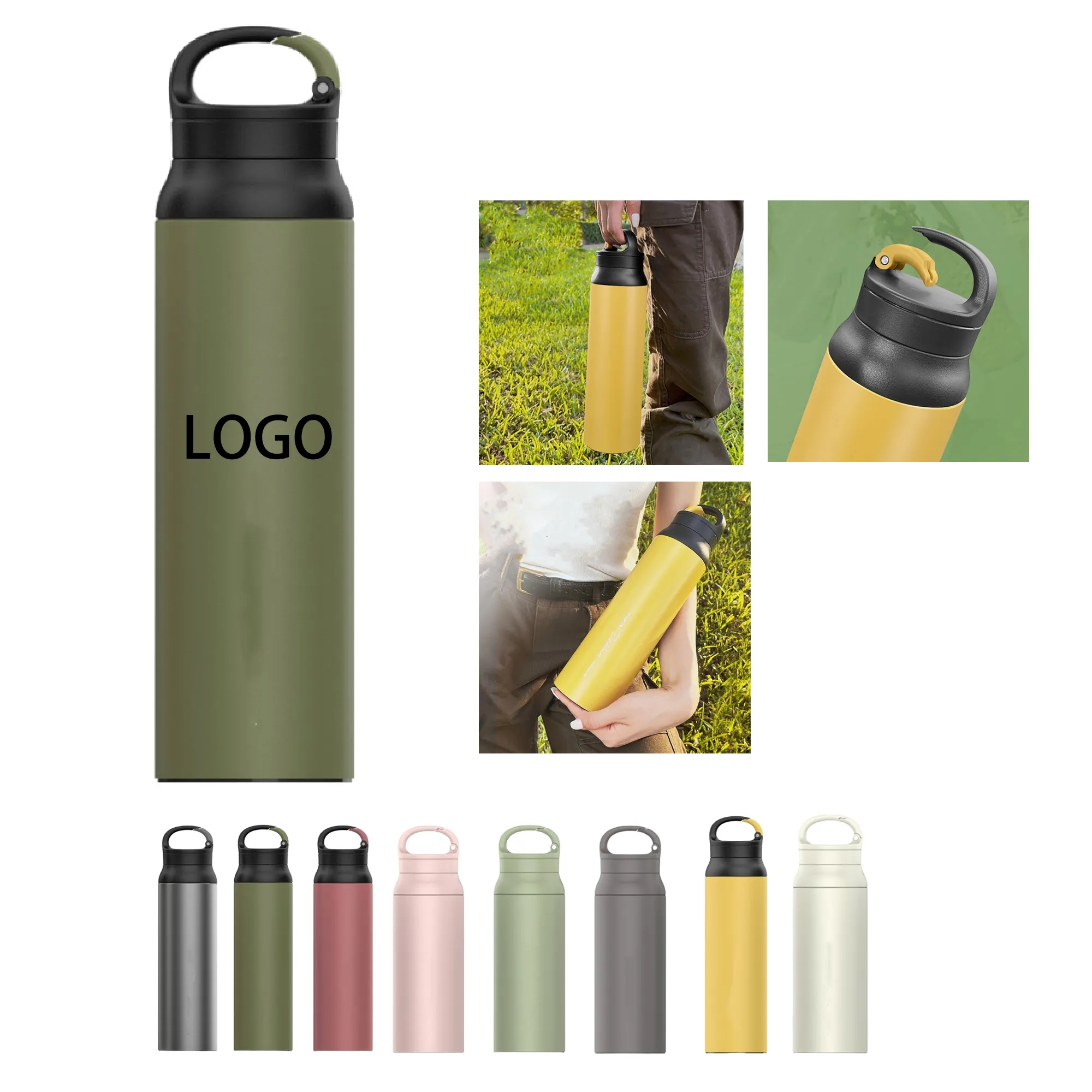 20oz Stainless Steel Outdoor Sports Water Bottle with Hook, custom water bottle with logo imprint 7