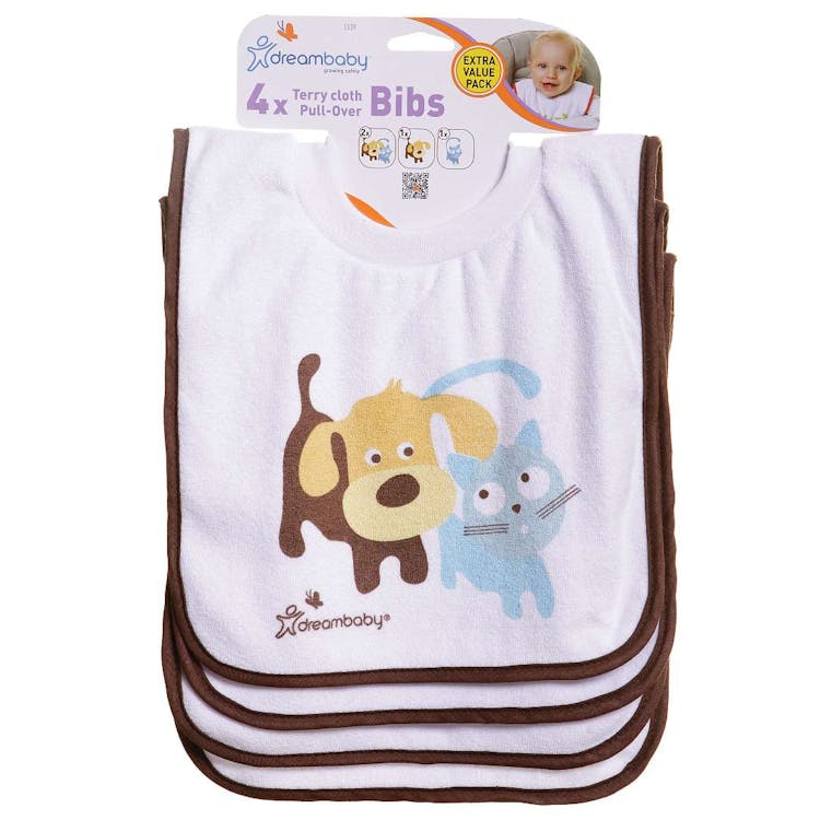 Terry Cloth Pullover Baby Bibs - Brown & White Super Absorbent 4 Pack 1