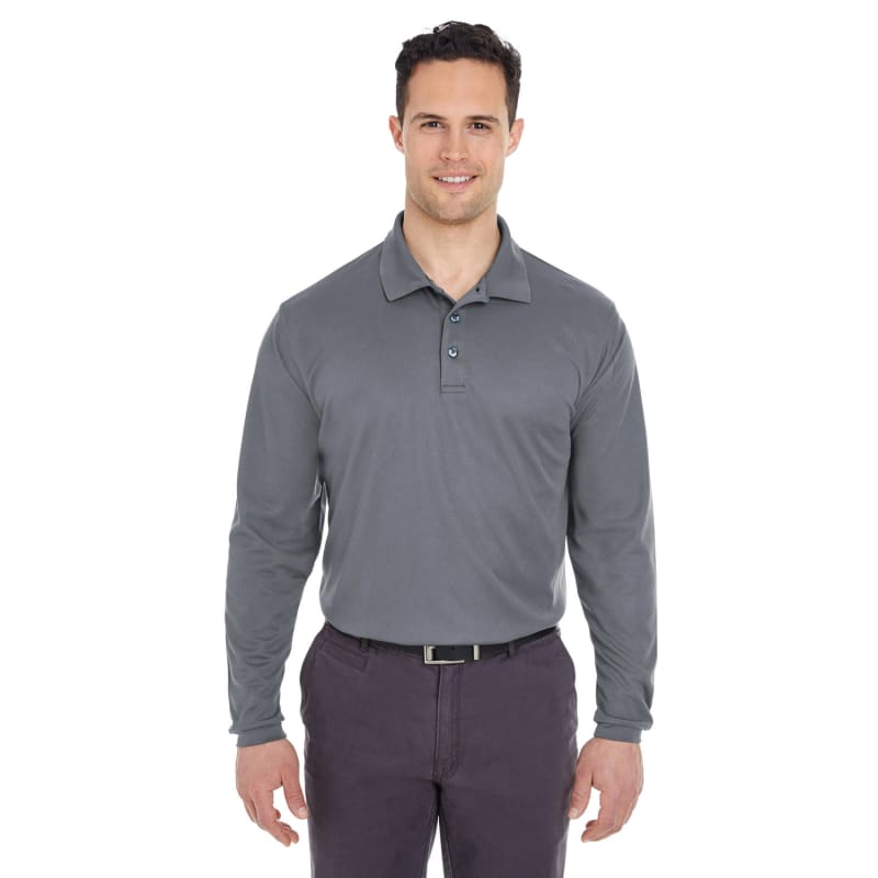 UltraClub Adult Cool & Dry Long-Sleeve Mesh Piqué Polo 2