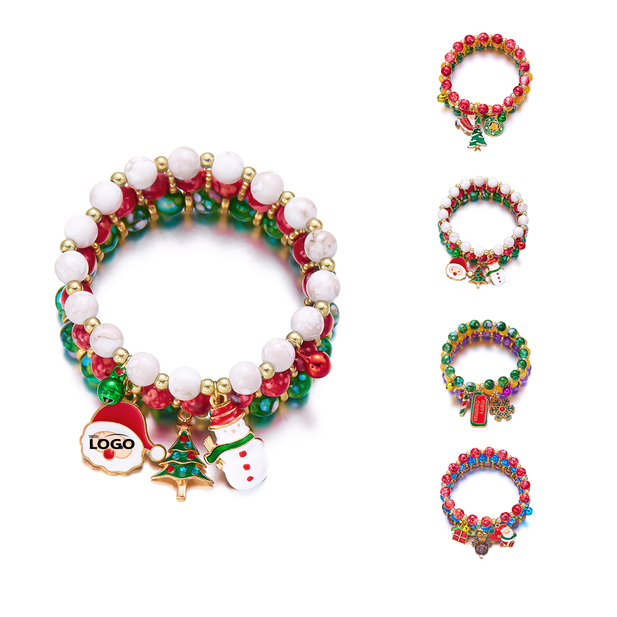 Festive Christmas Beaded Bracelet with Santa and Tree Charms 2