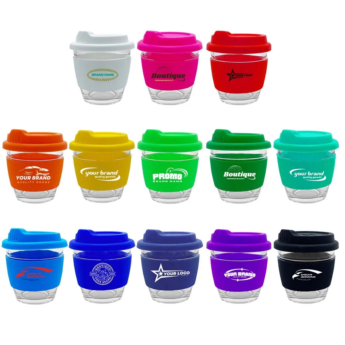 8 oz. Reusable Glass Coffee Cup with Lids 4